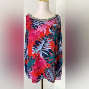 Jennifer Lopez Red and Blue Patterned Dress